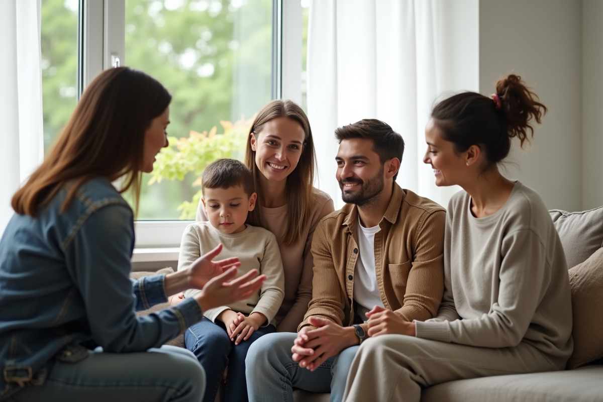 Conseiller familial aidant une famille lors d